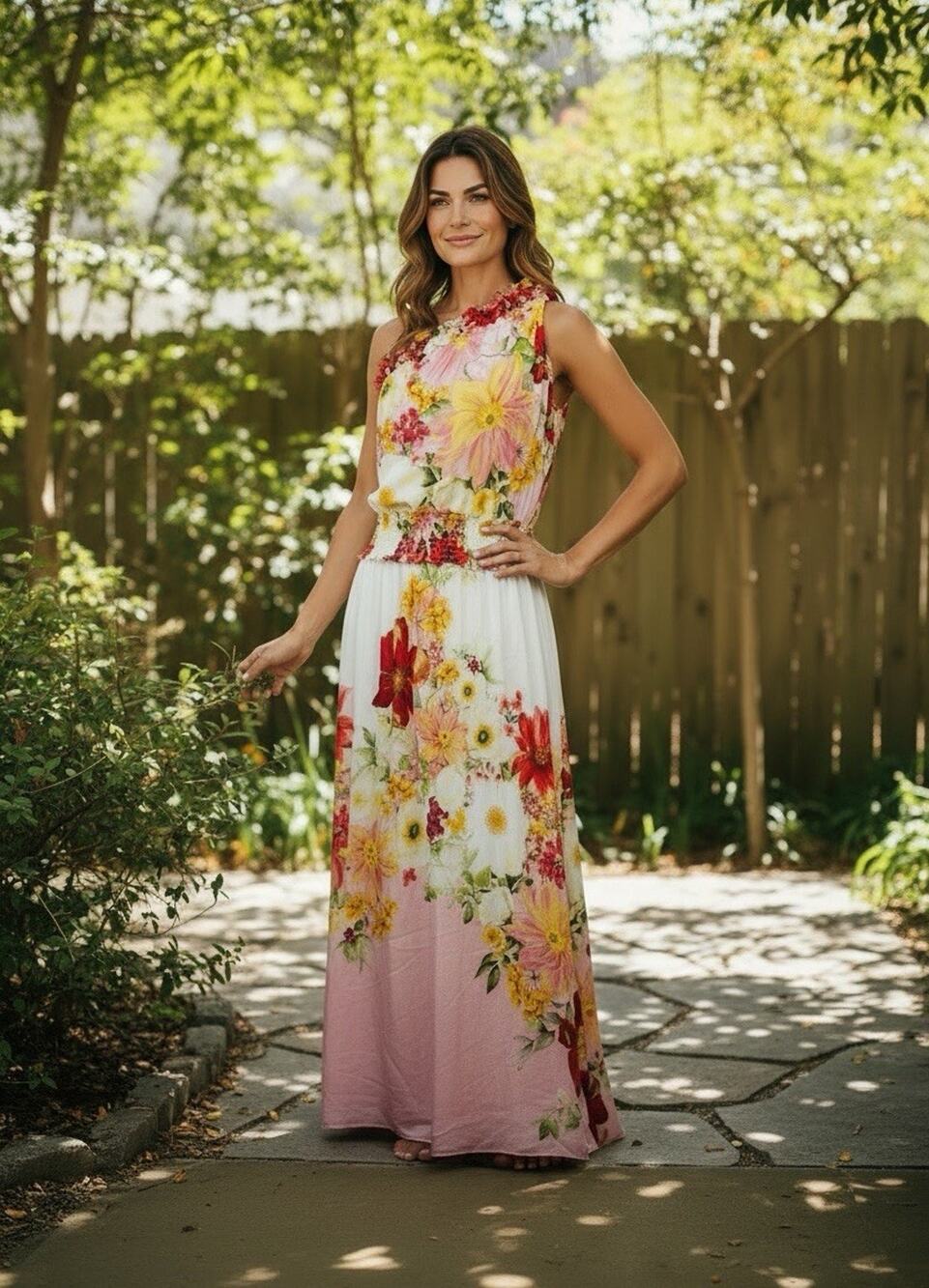 NWT Taylor Floral One Shoulder Maxi Dress Pink White Size 16
